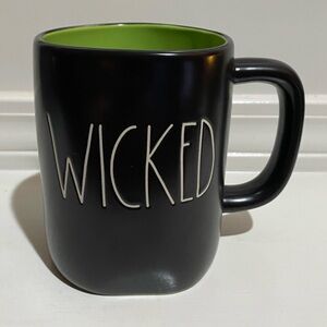 Rae Dunn Black Coffee Mug with Green Interior - 'Wicked' Design